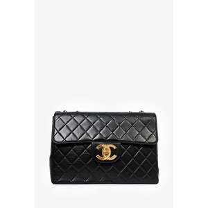 Pre-loved Chanel™ 1996-97 Black Quilted Lambskin Leather Maxi Jumbo XL Flap Bag